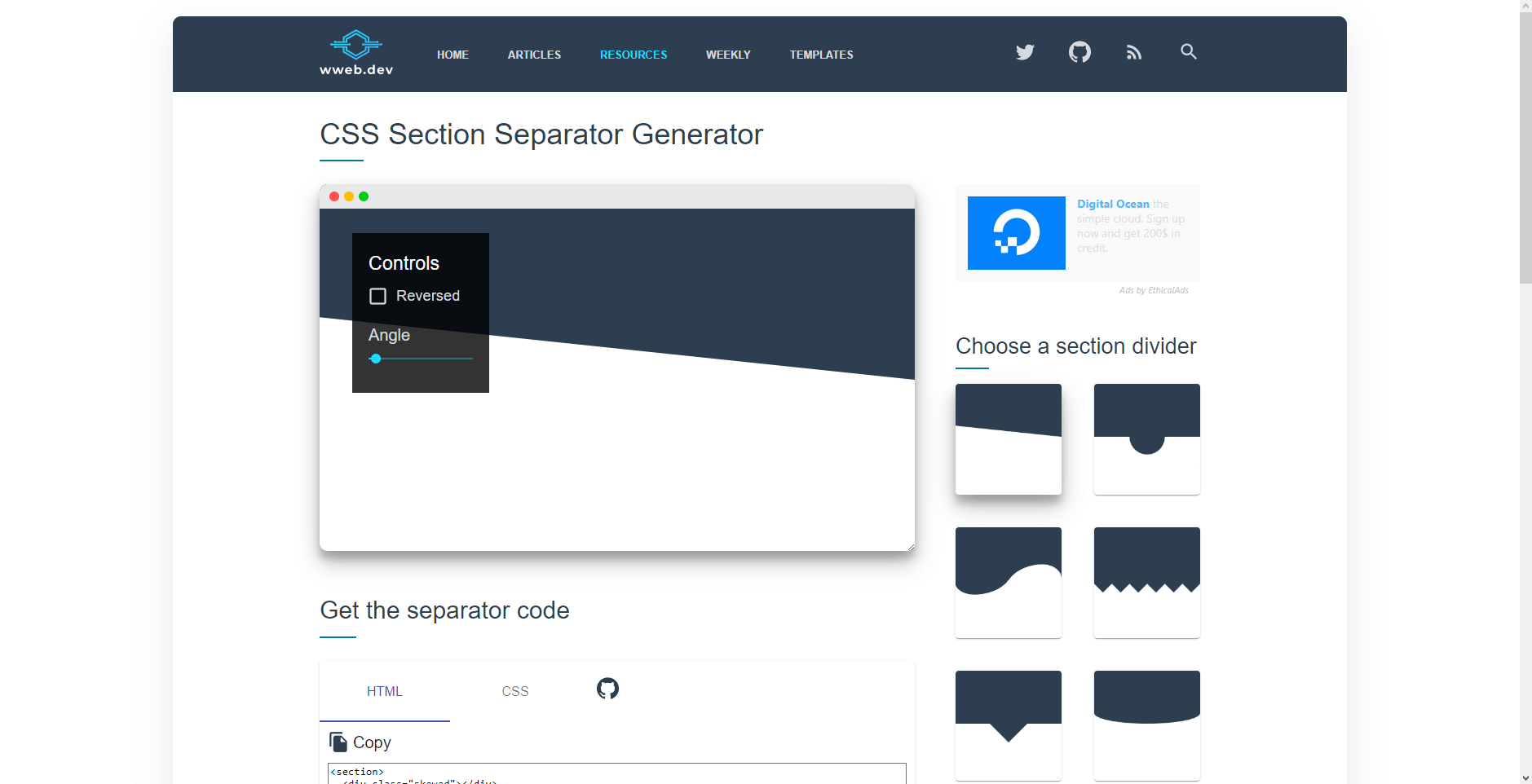 css section separator